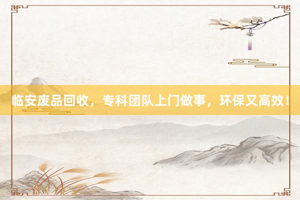 临安废品回收，专科团队上门做事，环保又高效！